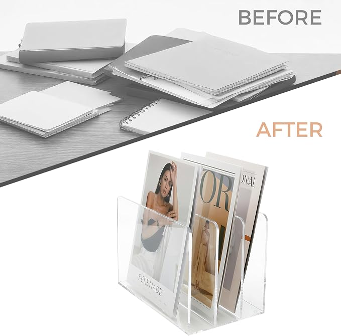 Acrylic Magazine File Holder, 3-Section A4 Desk Organizer | Fits A4 documents, 11.22"W x 7.68"H x 6.69"D, ideal for letters, folders & notebooks, 5mm thick premium clear acrylic - Image 8