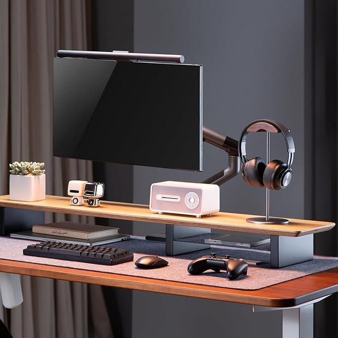 White Oak Wood Desk Shelf for Top of Desk 44 Inch Length Wood Monitor Riser with Middle Shelf - Image 4