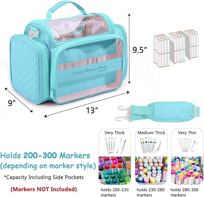 Marker Organizer Case Bag for 200-300 Markers – Large Art Supply Storage Bag with Detachable Dividers, Travel Marker Holder for Alcohol Markers, Brush Pens, Colored Pencils & Craft Supplies - Image 2