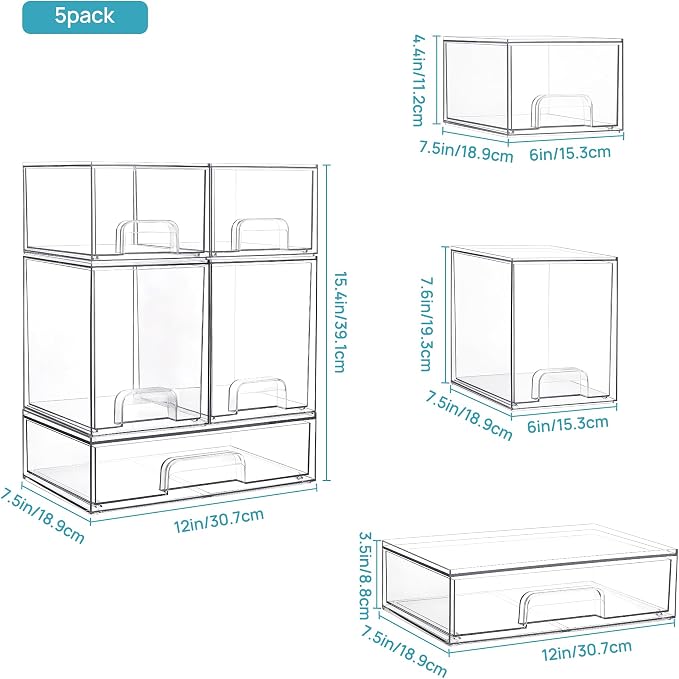Vtopmart Stackable Storage Drawers Set of 8, Clear Plastic Organizer Bins for Bathroom Supplies,Ideal for Cabinet,Pantry,Laundry Room Organization - Image 3