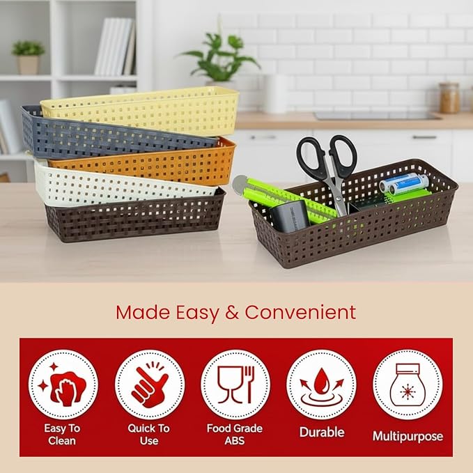 Oblivion Wardrobe Organizer for Storage 6 Pcs - Plastic Multipurpose Desk Organizer Tray, Multicolour Office Drawer Dividers Bins for Household Items, Bathroom, Makeup, Bedroom Dresser & Basket Rack - Image 4