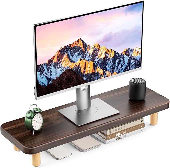 Monitor Stand Riser, 24 Inch Wood Desk Organizer with Monitor Stand & Storage Computer Monitor and Laptop Riser Multifunctional Laptop Stand Desk Organizer for Office Home Screen/Laptop/PC (Dark Walnut) by NestNeatHome