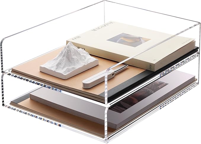 SANRUI Stackable Acrylic Desk Organizer, Paper Tray Organizer, 2-Pack | Desk Organizers and Accessories, File Organizer for Letter Book A4 Office File Folder Holder 12 x 9.26 x 5.3 inches, Clear by SANRUI