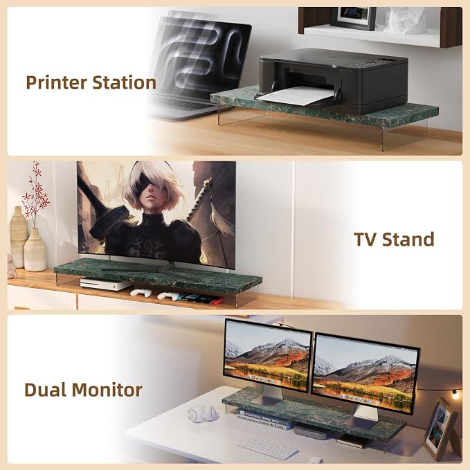Monitor Stand Riser, 25x10 in Wood & Acrylic Computer Desk Organizer Shelf | Computer Monitor Stand With Wood & Acrylic Design; Works As Laptop Riser, Printer Stand, TV Screen Riser And Desk Organizer. - Image 7