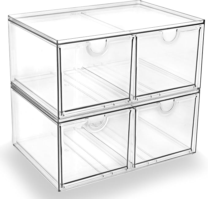 Prsildan Acrylic Storage Drawers Clear Makeup Organizer with 4 Drawers | Transparent, Stackable, For Vanity Bathroom Kitchen Cabinets Office Desk Undersink, Cosmetics Toiletries Home Small Items by Prsildan