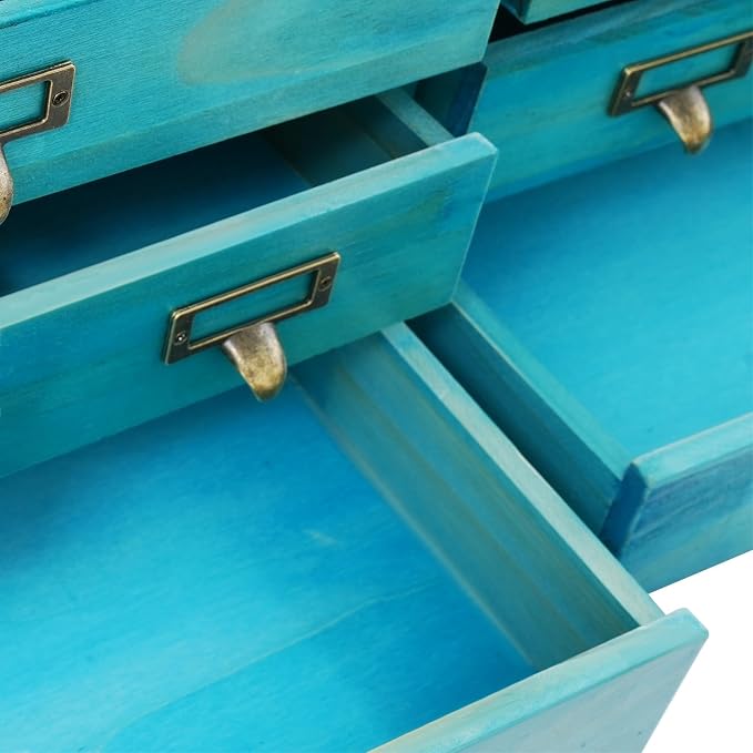 Stackable Wooden Desk Storage Box, 12 Drawers Tabletop Organizer, Blue | 4-Pack Countertop Apothecary Cabinet, Vintage Library Card Catalog Storage Cabinet with Metal Label Handles for Office Home - Image 6