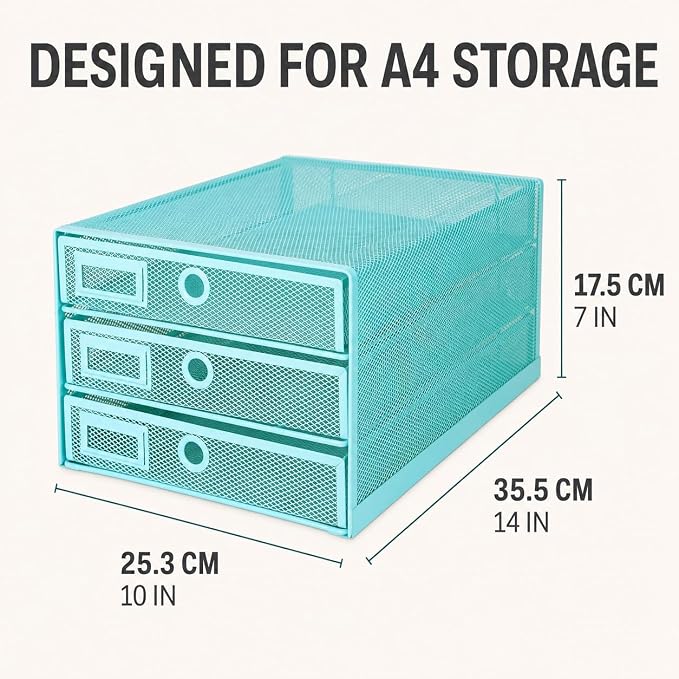 Exerz Paper Sorter 3 Drawer Wire Mesh A4 / Desk Multifunctional Desk Organiser/Multi-Layer Letter Tray - for Documents, Magazines, Notebooks and Letter | Desk Organiser Pull Out Trays Keep Files Letters Magazines Folders Notebooks Neatly Separated Easy... - Image 2