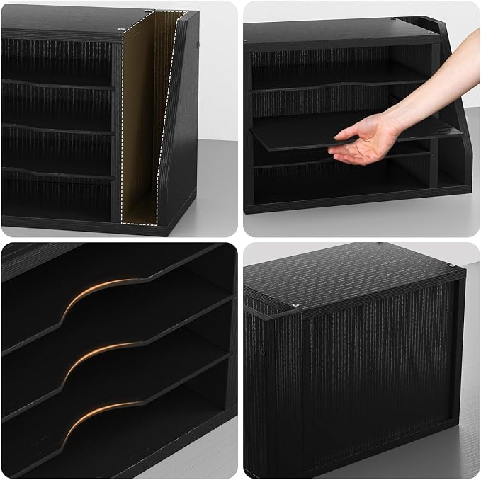 Wooden Mail Organizer, Desk Organizer with 3 Adjustable Shelves | Mail Sorter, File Organizer Desktop, Mail Holder for Home Office, Letter Sorter for Envelopes, Bills, Magazines, Black - Image 4