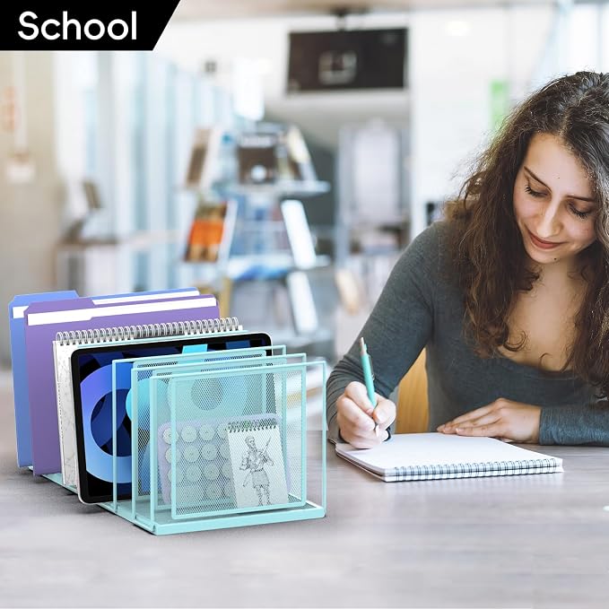 File Organizer for Desk, 7-Section Vertical File Sorter, Paper Holder Organizer Standing Metal File Folder for Office Home Classroom, Blue - Image 9