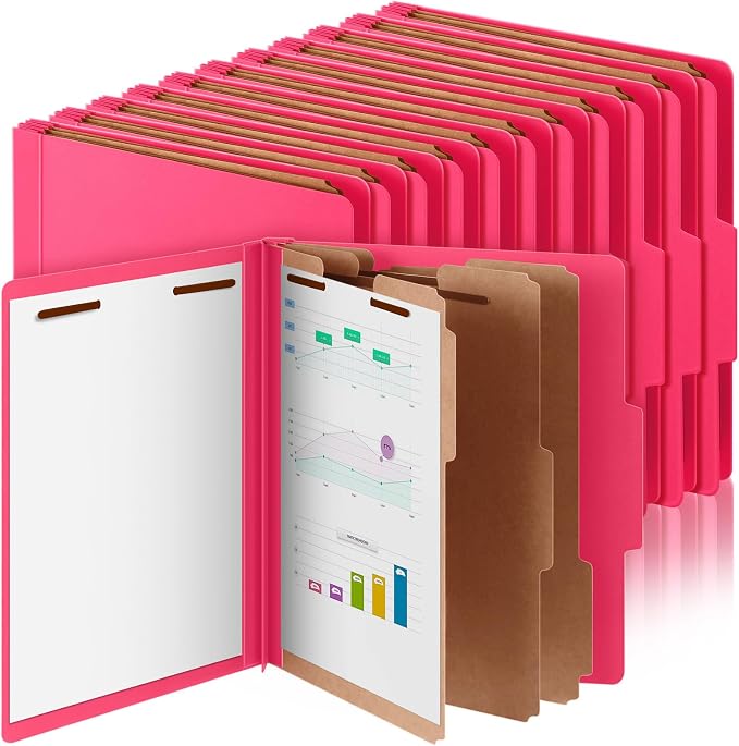 AmazingSpark 24 Pcs Classification Folder Letter Size Bulk 3 Divider Pressboard File Folder with Expansion 2 Prong Fastener Heavy Duty Office File Organizer for School Medical Document(Hot Pink) by Unknown