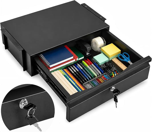 Under Desk Drawer 15.7" x 11.8" x 4.3" with Lock & Keys | Privacy Protection, Fits Framed & Unframed Desk, Smooth Slide Rail , Storage Organizer for Workbench, Office, Home by Toriexon