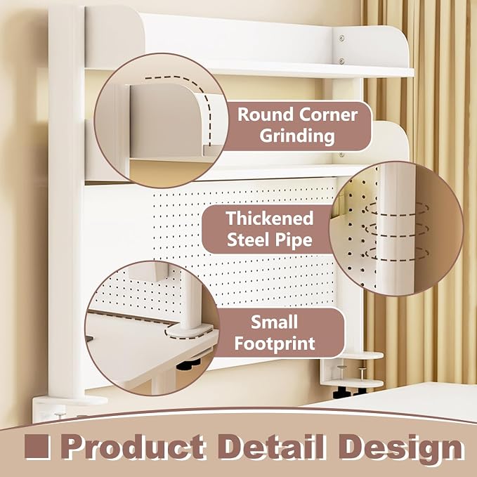 Clamp On Desk Organizer Shelf,Desk Extender Pegboard,White,39.4in | Computer Desk Accessories for Office,Desktop Bookshelf Storage Shelves for Desk, Desktop Shelving System - Image 5