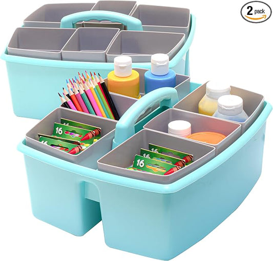 Storex Large Classroom Craft Caddy with Cups, 13 x 11 x 6.575 Inches, Teal, Case of 2 (00984A02C) by Storex