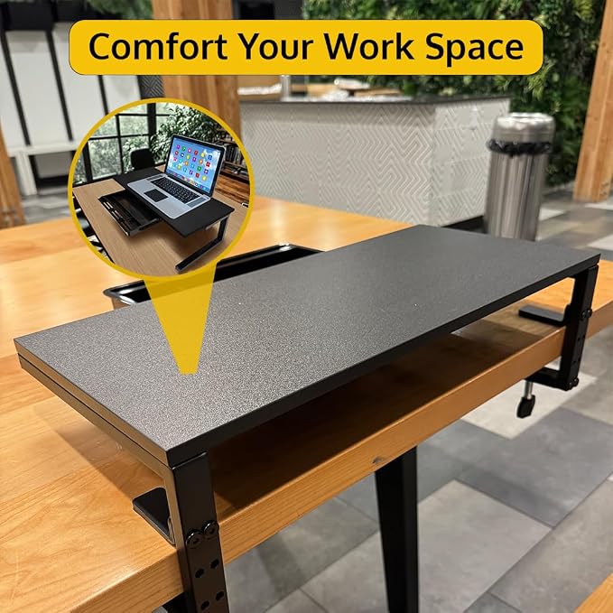 Ergonomic Clamp-On Laptop and Computer Monitor Riser Stand with Drawer, 21.6 x 9.8 inch - Black |Laptop Stand for Desk, Monitor Riser, Desk Organizer, Office Desk Home Workspace - Image 6