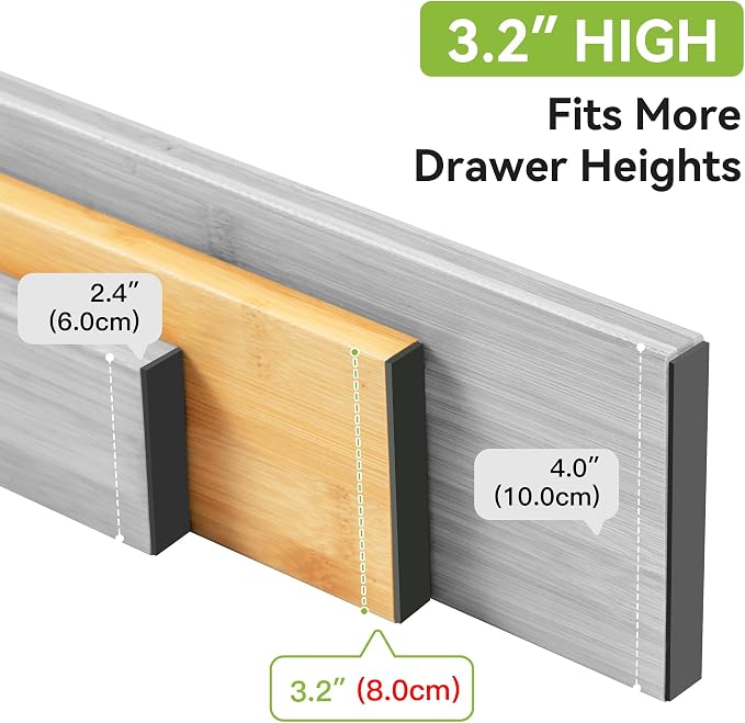 Utoplike Kitchen Drawer Divider, Expandable Bamboo Drawers Organizer 3.2" H | Large Adjustable Spring-Loaded Separators for Spatulas, Utensils, Bedroom & Home Storage, 4pcs, Fit 18"-20.6" Inner Drawer - Image 4