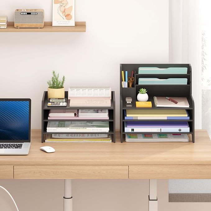Bamboo File Organizer for Desk, Desktop Paper Tray and Mail Holder | Three open tiers keep A4/letter paper, folders, bills and mail sorted, visible and easy to reach while saving desk space - Image 2