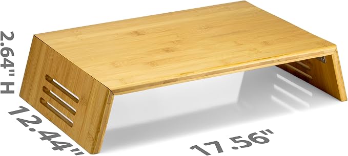 Achieva Monitor Stand - Bamboo Monitor Riser with Under-Desk Storage, 17.56" x 12.44" x 2.64", Natural Finish - Image 2