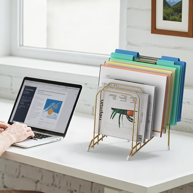 Incline Sorter Desk File Organizer, Metal Desk Magazine Folder Holder with 8-Section Vertical Compartments Rack File Organizer for Office, Home, School - Image 4