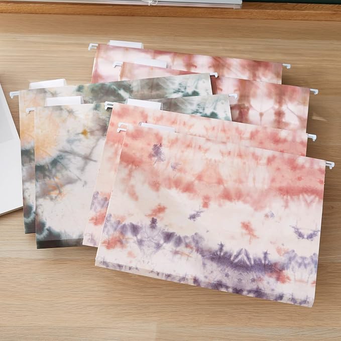 Y YOMA Letter Size - 6 Pack Extra Capacity Hanging File Folders with Pocket Accordion Decorative File Folder Cute Colored Expandable Folder for Office with 1/5-Cut Adjustable Tabs, Tie-dye Pattern - Image 9