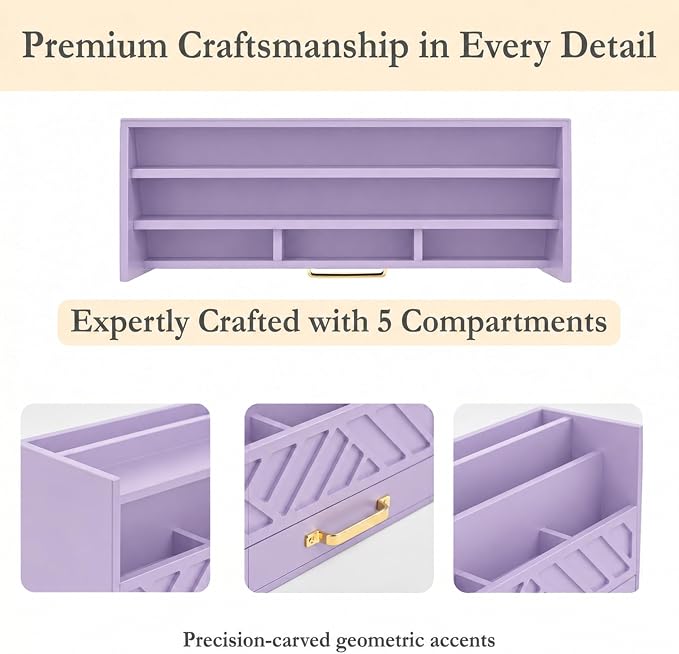 BLU MONACO | Wooden Mail Organizer Countertop with Drawer | Tabletop Organizer with Drawers for Desk | Mail Sorter Organizer Countertop Letter Paper Holder - Image 7