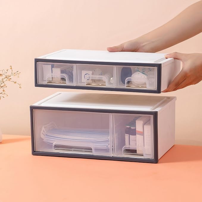 Medicine & Makeup Organizer, Cosmetic & Kitchen Spice Storage - 4 Drawer, 5 Slot Transparent Desktop Stationery Organizer - Image 8