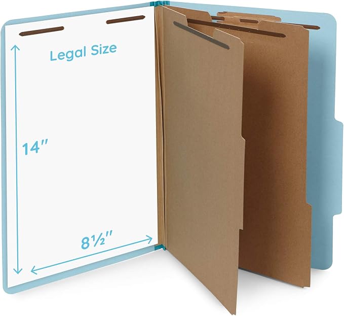 Blue Summit Supplies 10 Classification Folders, Legal 2 Divider, Light Blue | Heavy-duty, 2 in expansion, 2 prong fasteners, 2 dividers, 6 sections, for medical, legal, and personnel files - Image 2