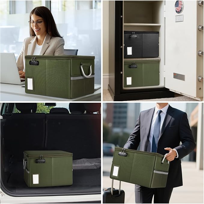 TOMKID 5200°F Fireproof Document Box, Fire Important Document Organizer with Lock, Upgraded Heat Insulated Filing Storage Cabinet Office Organization (5200°F Fireproof Box, Green) - Image 5