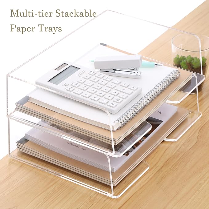 HeZone Acrylic Paper Tray Desk Organizers and Office Suplies Document Storage Enlarged Letter Tray Clear Paper Organizer (Large Horizontal)… - Image 2