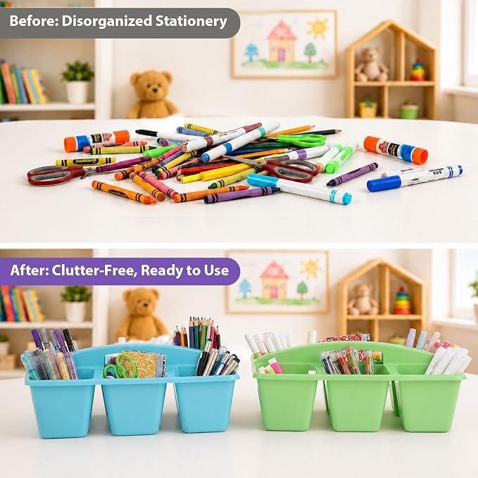 6 Pack Assorted Colors 6 Compartment Classroom Caddy with Handle Portable Plastic Storage Classroom Caddies Organizer for Classrooms Supply Teacher Office Table Desk(Rainbow) - Image 4
