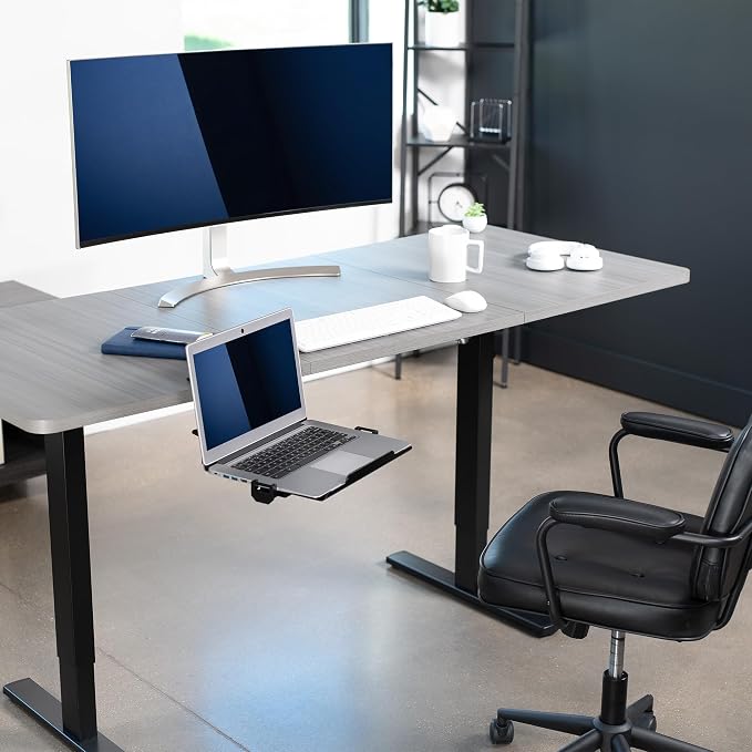 VIVO Clamp-on 12 x 9 inch Rotating Laptop Tray, Extra Sturdy Single Desk Swivel Clamp, Ergonomic Typing, Black, MOUNT-LAP1CB - Image 2
