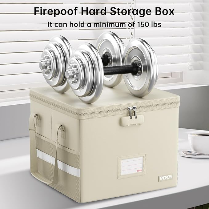 ENGPOW 5200°F File Box Fireproof Document Box with Lock,Heat Insulated Collapsible File Storage Organizer Box with Handle,Portable Home Office File Cabinet for Hanging Letter/Legal Size Folder, Beige - Image 6
