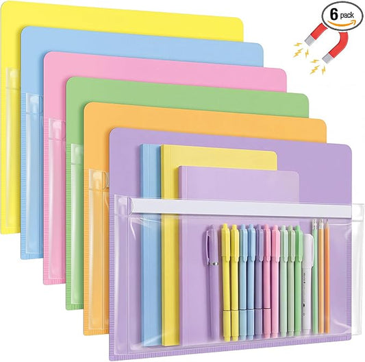 Fuutreo 6 Pack 12 x 9.5 Inch Magnetic File Holder,Macaron Color,Horizontal | Clear Pocket, Label Insert, Wall File Organizer for Whiteboard Fridge Locker Office, Magazine Holder for Paper Mail by Fuutreo