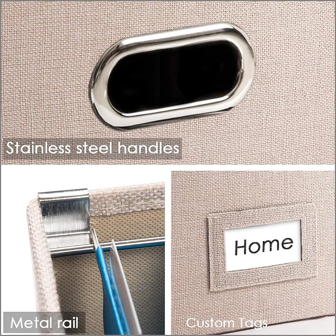 File Organizer Box - Set of 4 Collapsible Decorative Linen Filing Storage Hanging File Folders with Lids Office Cabinet Letter/Legal Size Light Grey (17x14x11.2 inch) - Image 5