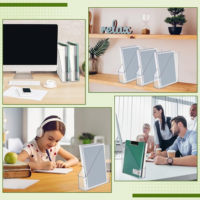 20 Pcs Clear Acrylic Magazine File Holder Plastic Desk Organizer with Handle Basics Vertical Magazine Rack Desk Folder Document Storage Organizer for Home Office School Work Study Desktop Supplies - Image 7