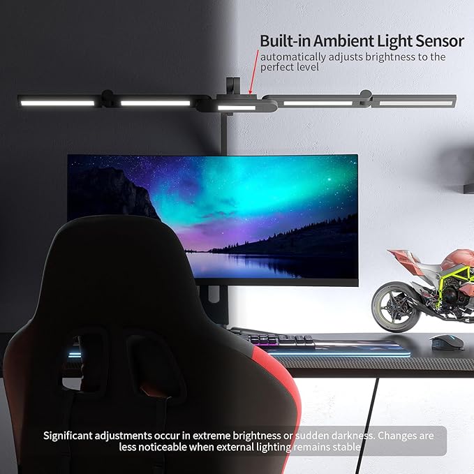 41" Led Desk Lamp with Clamp, Architect Desk Lamp,24W Ultra Bright Auto Dimming Computer Light，Eye-Caring Task Lamp for Home Office, Reading, Study, Dual Monitors, Workbench (Black)