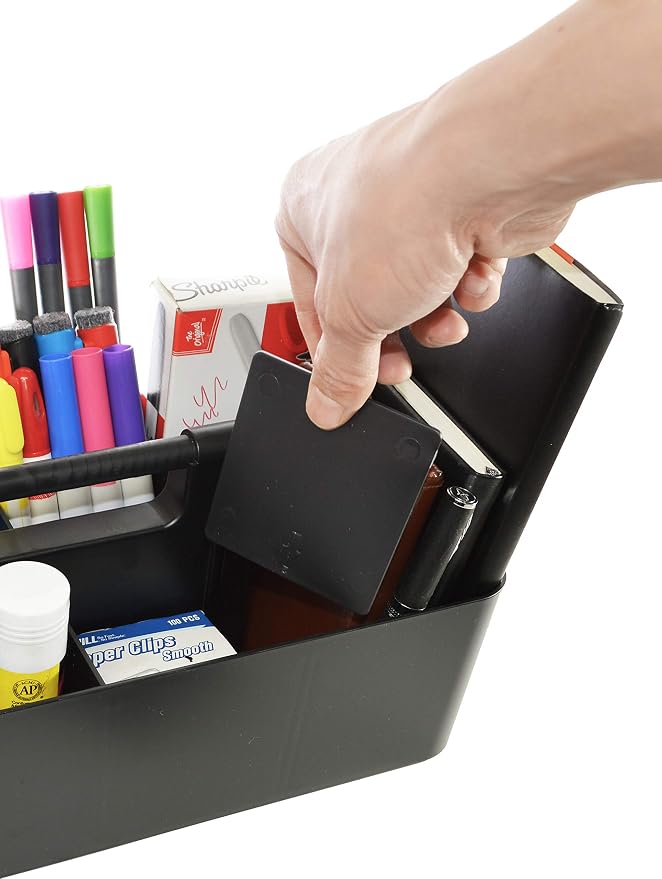 -Large Portable Caddy, DIY Dividers, 8 Compartments, School Office Supplies Home Business Organizer,Portable Basket with Handle Storage Organizer Modern Made in USA (6 PACK, Black) - Image 5