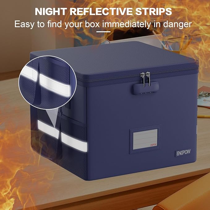 ENGPOW 5200°F File Box Fireproof Document Box with Lock,Heat Insulated Collapsible File Storage Organizer Box with Handle,Portable Home Office File Cabinet for Hanging Letter/Legal Size Folder, Blue - Image 9