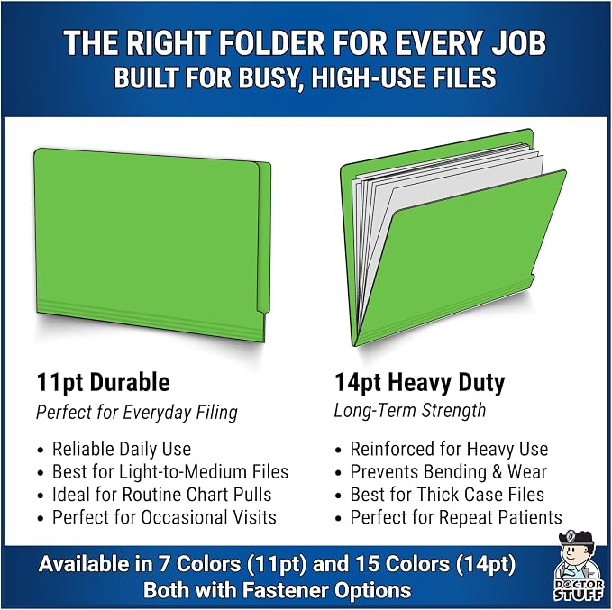 Green File Folders, USA Made, Doctor Stuff, No Fasteners, Durable 11pt, Reinforced End Tab, Colored Office & Medical Charts and Patient Chart Folder, Box of 100 - Image 3