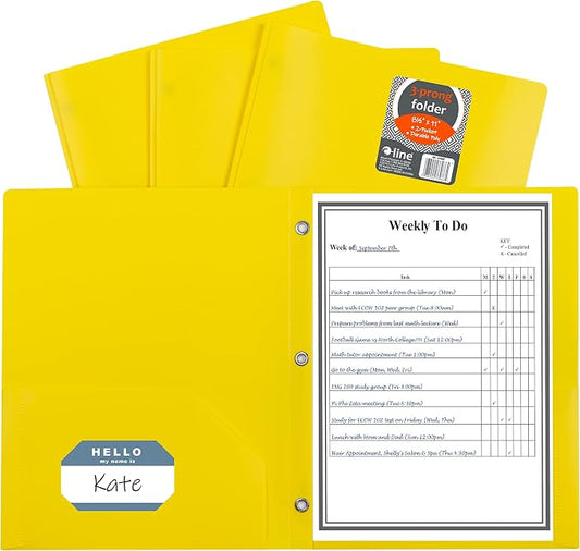 C-Line Two-Pocket Heavyweight Poly Portfolio with Prongs, For Letter Size Papers, Includes Business Card Slot, 1 Case of 25 Portfolios, Yellow (33966-25) by C-Line