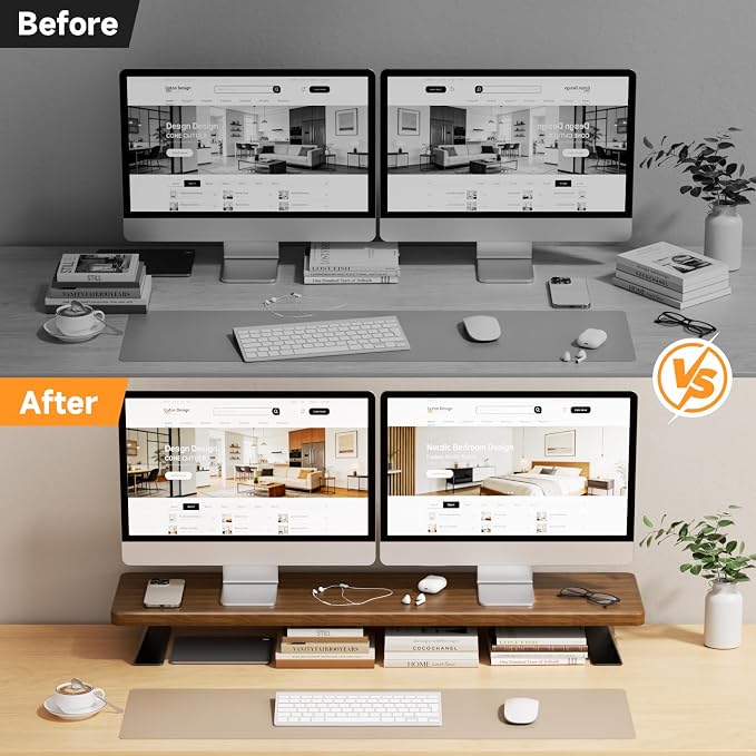 Dual Monitor Stand, 39 Inch Large Wood Monitor Stands for 2 Monitors - Image 8