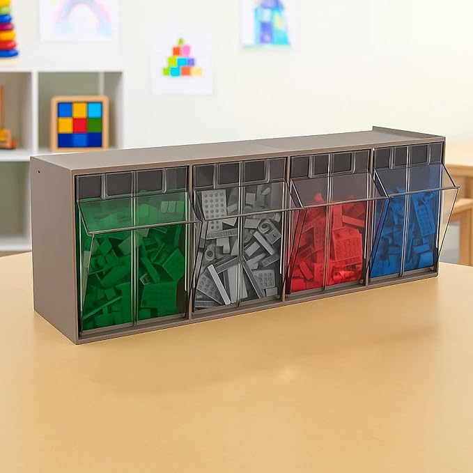 Akro-Mils TiltView Plastic Storage Cabinet with 4 Tilt Out Bins, Horizontal Plastic Parts Organizer, Teacher Toolbox, and Office Supply Organizer, 23-5/8" W x 8-3/16" H x 6-3/4" D, Mocha Raspberry - Image 2