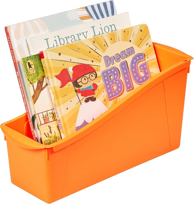 ECR4Kids Linking Plastic Storage Book Bin, Multipurpose Organization, Neon Orange, 10-Piece - Image 12