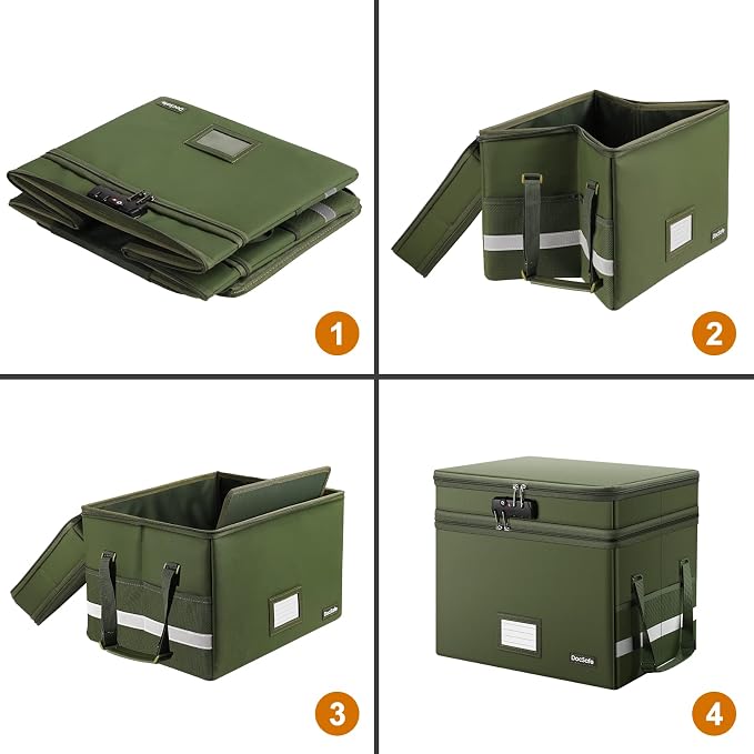 DocSafe File Box with Lock,Multi-Layer Fireproof Document Box Collapsible File Storage Organizer with Pockets/Handle,Portable Home Office Filing Cabinet for Hanging Letter/Legal Size Folders,Green - Image 9