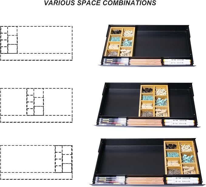 Large Under Desk Mounted Sliding Drawer with Bamboo Tray and 60 Degree Tilt Panel to Pull Out, 30'' Long & 13'' deep Large Storage Organizer for Sit Stand Workstation - Image 4