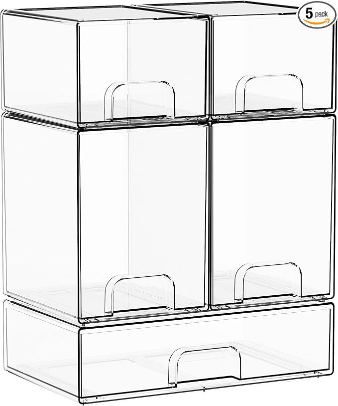 5 Set Clear Stackable Storage Drawers and Acrylic Drawer Organizer,BPA Free Baby Bottle Organizer for Countertop and Bottle Station Organizer for Breast Pump Parts,Pacifier and Baby Accessories by Yieach