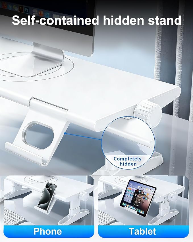 Computer Monitor Stand Riser for Desk with Usb Hub Charging,30W/5Gbps Usb C Docking Station with Power,4.4-5.7'' Height Adjustable with Phone Holder,Monitor Stands Riser for PC,Laptop,Printer(White) - Image 5