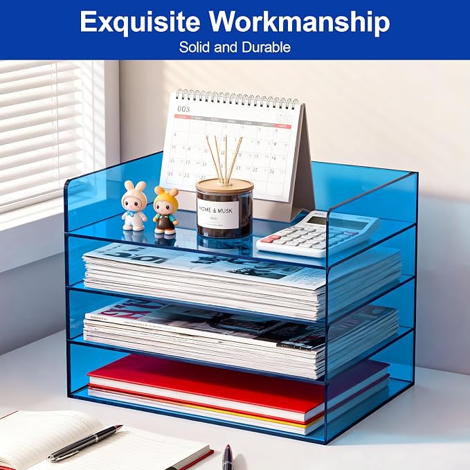 Gelite Acrylic File Organizer for Desk 4 Tiered Stackable Letter Tray Office Paper Storage Desktop Document Sorter, Blue - Image 7