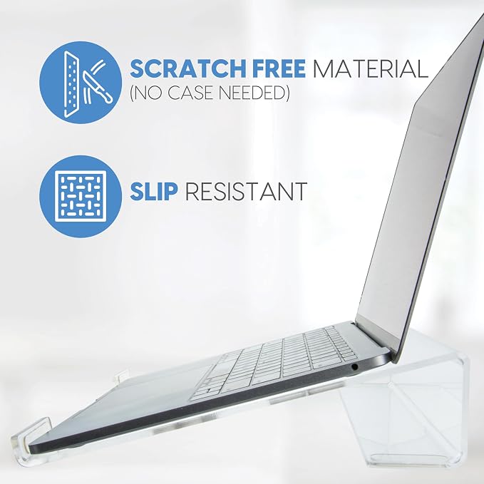 Mammoth DuraClear Acrylic Laptop Stand for Desk - Ergonomic 2.5" Elevation Acrylic Computer Riser - Laptop Stand Accessory for up to 21" Laptops - Image 4