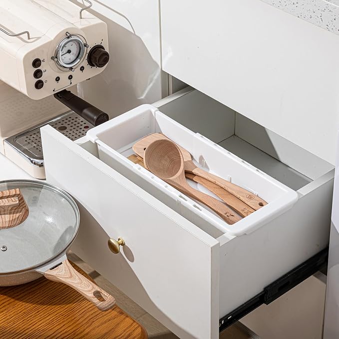 3 Pcs Expandable Drawer Organizer Bins Adjustable Deep Drawer Hanging Organizer Tray Expandable 11.4 to 18.1 Inches Plastic Dividers Storage for Office Bathroom Bedroom Kitchen Desk, White - Image 8