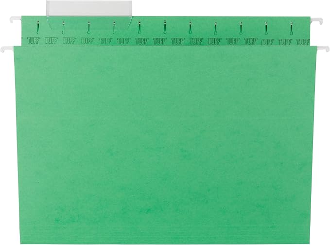 Smead TUFF Hanging File Folder with Easy Slide Tab, 1/3-Cut Sliding Tab, Letter Size, Green, 18 per Box (64042, Rod Color May Vary) by SMEAD
